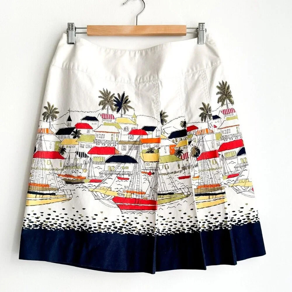 Eddie Bauer Cotton Sea Port Nantucket Motif Print Short Skirt 10